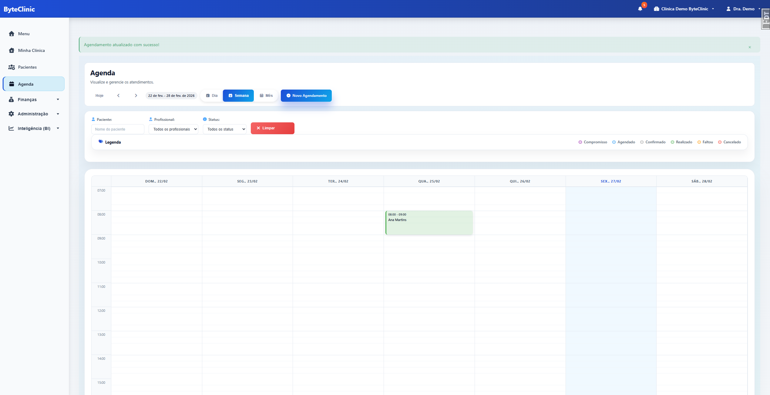 Tela de agenda do ByteClinic